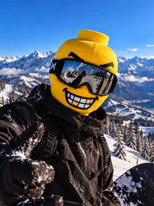 Funny Yellow Smiley Ski Hood with Goggles — Novelty Snow Gear