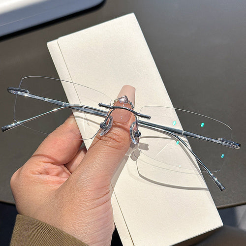 Frameless Anti-Blue Light Glasses | Trendy Photochromic Rimless Eyeglasses for Women & Men - Lightweight Aesthetic Eyewear