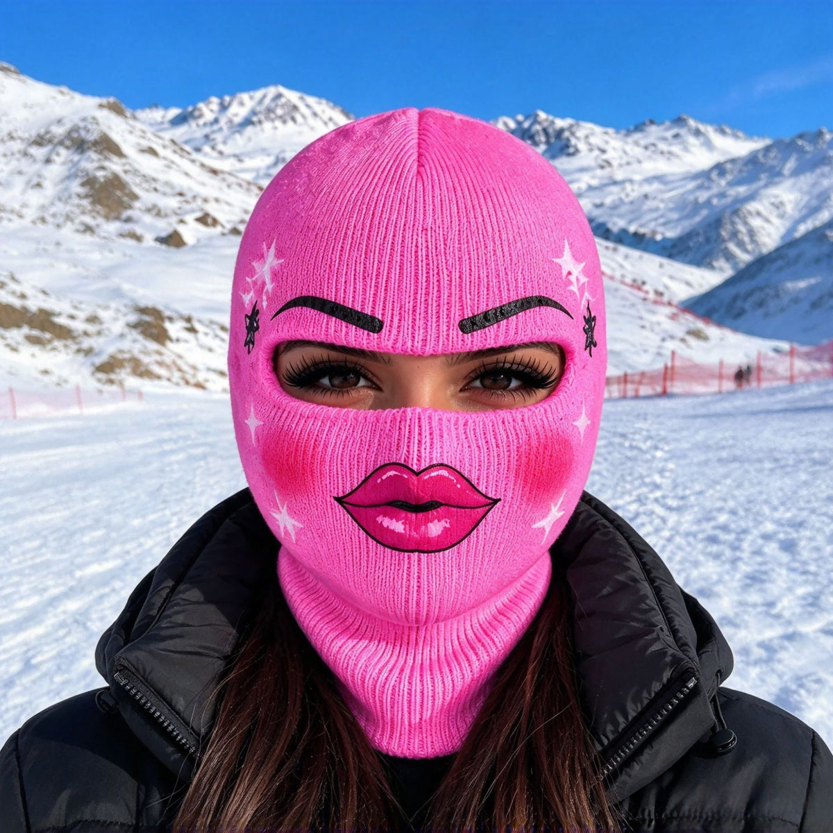 Flirty Lips Ski Balaclava – Playful Knitted Winter Face Mask | GOOF CLUB