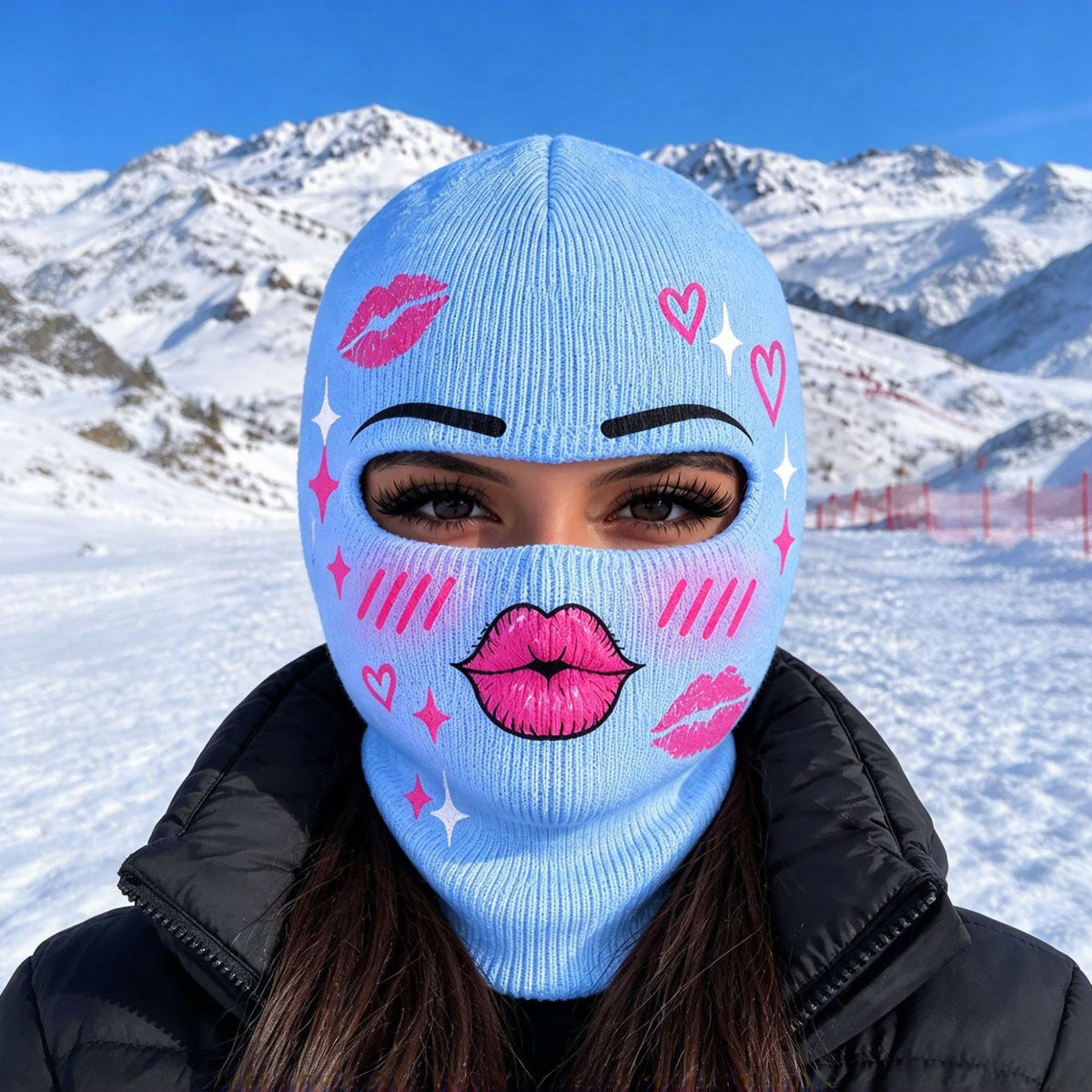 Flirty Lips Ski Balaclava – Playful Knitted Winter Face Mask | GOOF CLUB