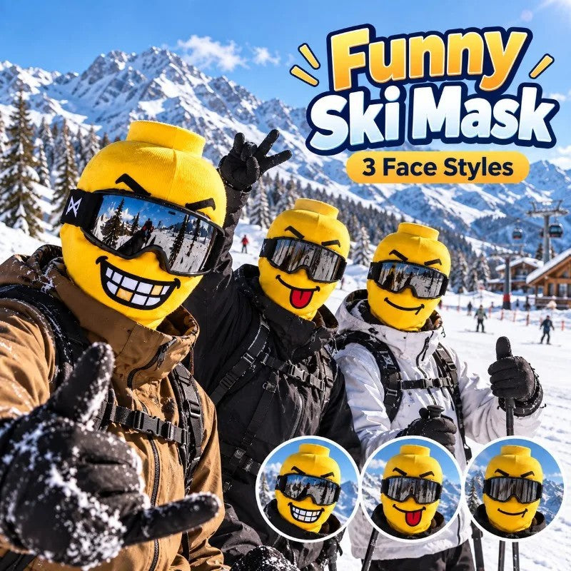 Funny Yellow Smiley Ski Hood with Goggles — Novelty Snow Gear