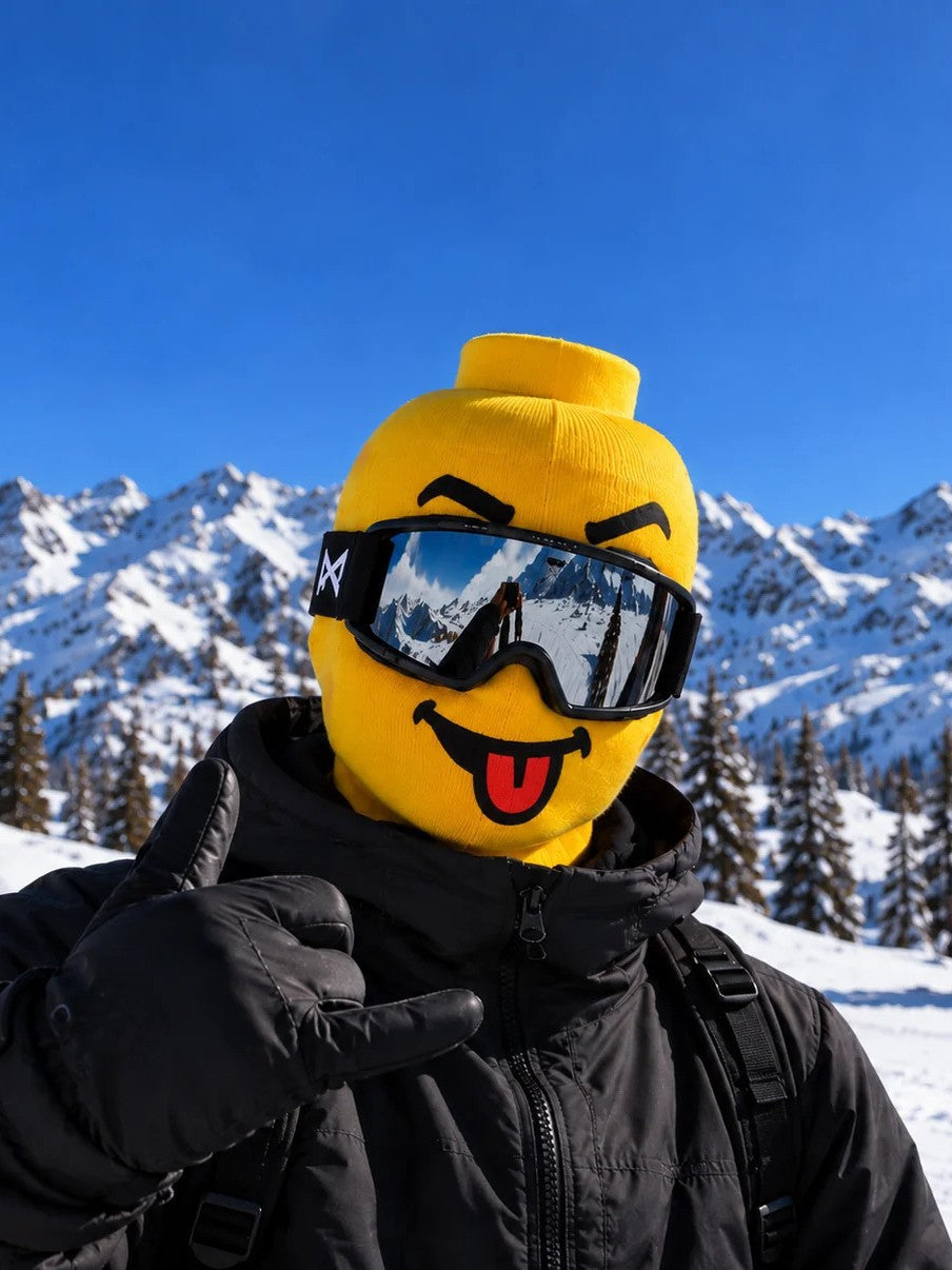 Funny Yellow Smiley Ski Hood with Goggles — Novelty Snow Gear