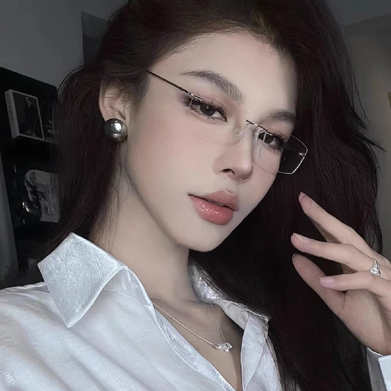 Frameless Anti-Blue Light Glasses | Trendy Photochromic Rimless Eyeglasses for Women & Men - Lightweight Aesthetic Eyewear