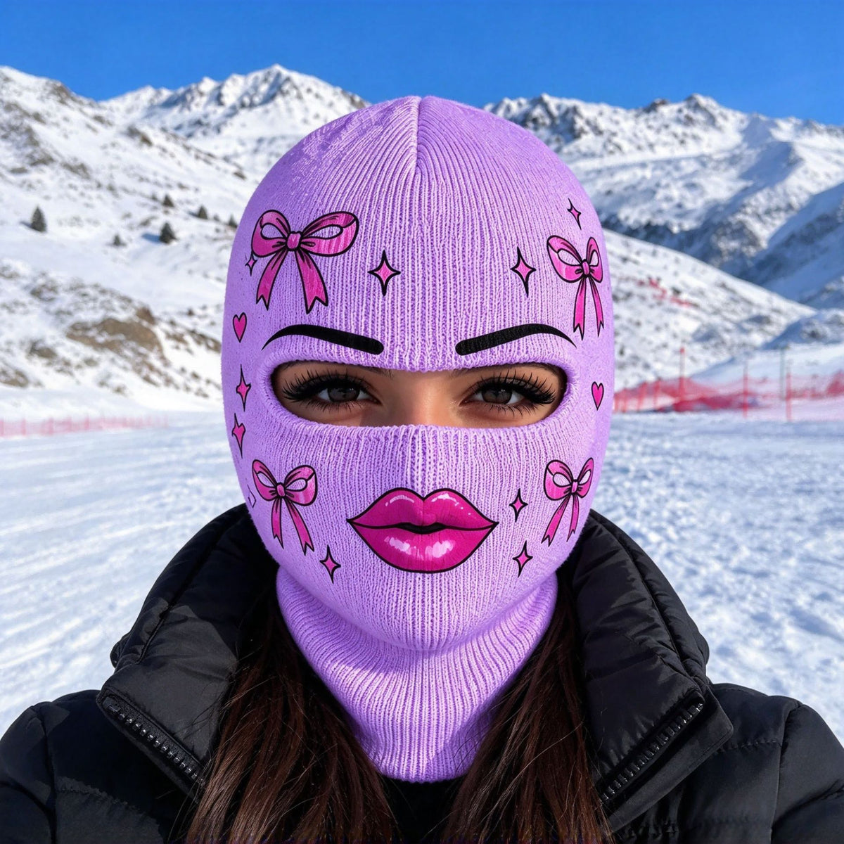 Flirty Lips Ski Balaclava – Playful Knitted Winter Face Mask | GOOF CLUB
