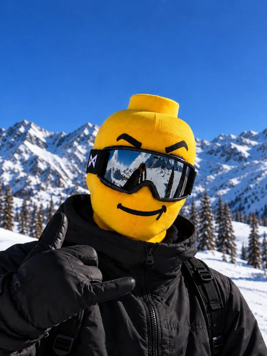 Funny Yellow Smiley Ski Hood with Goggles — Novelty Snow Gear